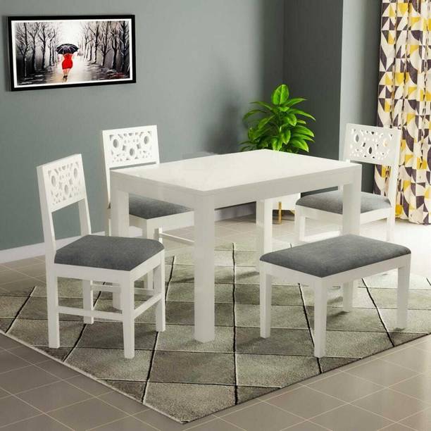 DECORWOOD Solid Sheesham Wood Four Seater Dining Set For Dining Room, Restaurant . Solid Wood 4 Seater Dining Set