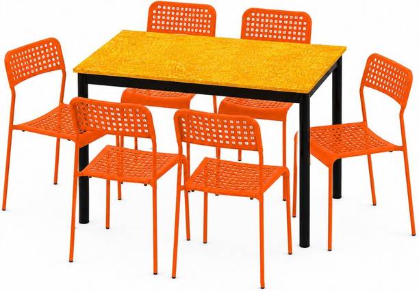 FURINNO Hevy Metal Fram With Unbreacble Plastic Seats Dining set for all purpose Metal 6 Seater Dining Set