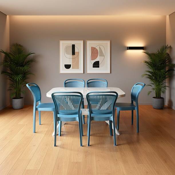 TrendyLivings Strong and Durable 6 Seater Dining Table Set for Home Garden Cafeteria Plastic 6 Seater Dining Set