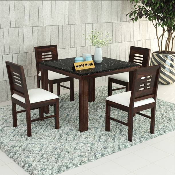 mp enterprises Sheesham Wood Marble Finish Table Top Dining set For Home/Hotel Solid Wood 4 Seater Dining Set