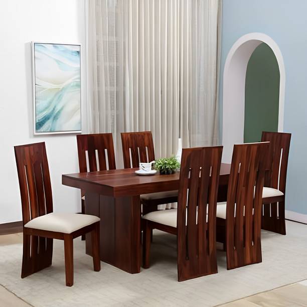 LOONART Solid Sheesham Wood Six Seater Dining Set For Dining Room/ Hotel | Solid Wood 6 Seater Dining Set