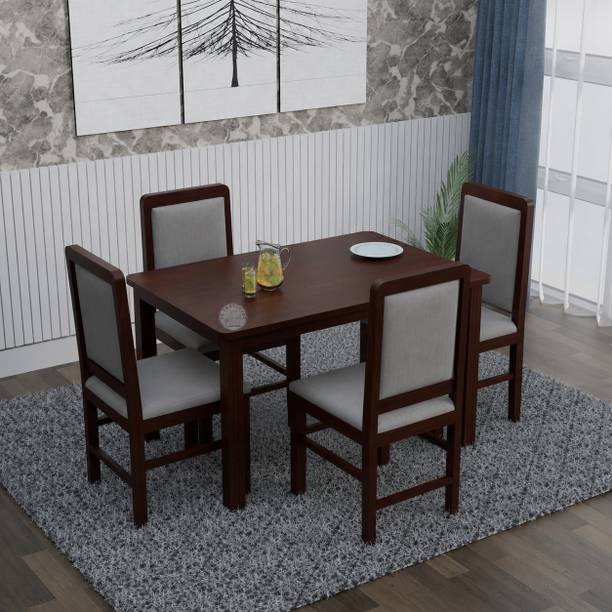 BARZISN Premium Dining Room Furniture Wooden Dining Table with 4 Chairs Solid Wood 4 Seater Dining Set