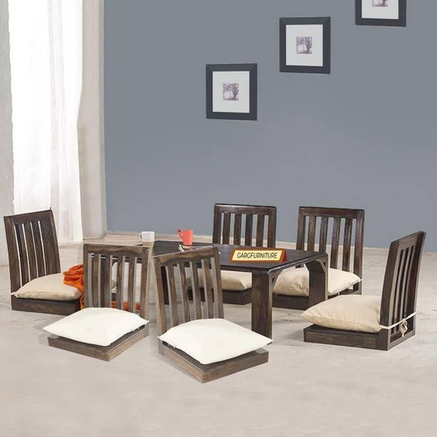 GARGHANDICRAFTS Sheesham Wood Japanese/Low Height Dinner Table & Chair Set For LivingRoom/Home Solid Wood 6 Seater Dining Set