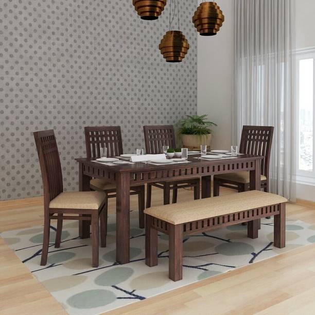 Ganpati Arts Sheesham 6 Seater Dining Set with Bench for Home/DiningHall/Hotel Solid Wood 6 Seater Dining Set