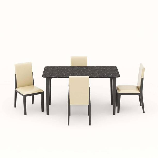 ELMSPIRE Brianna Luxuriously Cushioned Chairs Contemporary Design Solid Wood 4 Seater Dining Set