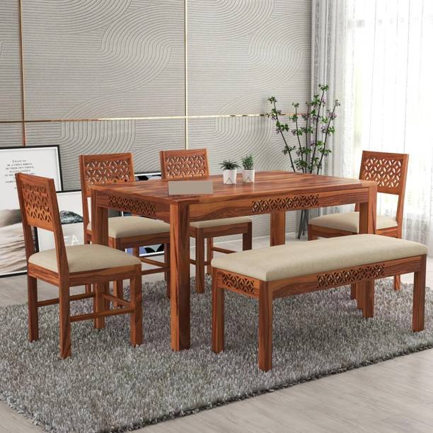 Flipkart Perfect Homes Solid Wood Six Seater Dining Set With Four Chairs & One Bench For Dining Room || Solid Wood 6 Seater Dining Set