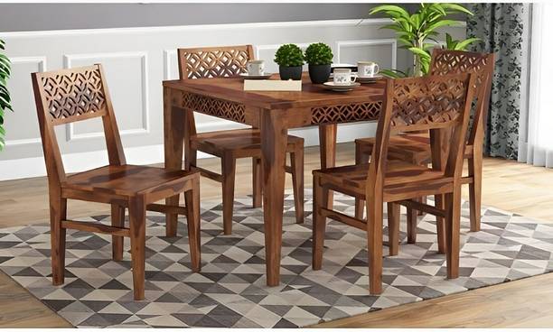 Douceur Furnitures Solid Wood Sheesham Wood 4 Seater Set For Dining Room / Restaurant. Solid Wood 4 Seater Dining Set