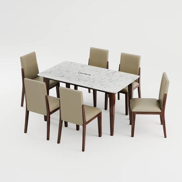 Worldwood Marble finish Dining for hotel Restaurant Solid Wood 6 Seater Dining Set