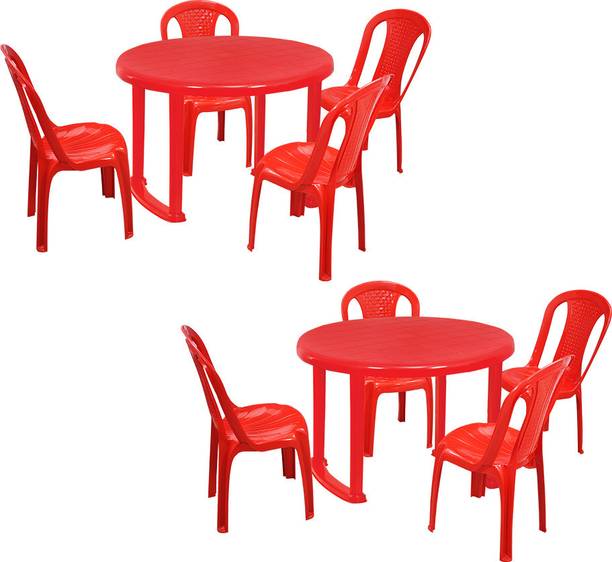 swagath furniture 4 Seater Dining Set 2 for Home Garden Cafeteria Plastic 4 Seater Dining Set