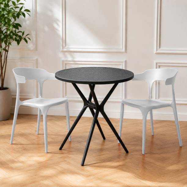 Diya Bingo Round and Platina Dining Table Set for Home Garden Cafeteria Restaurant Plastic 2 Seater Dining Set