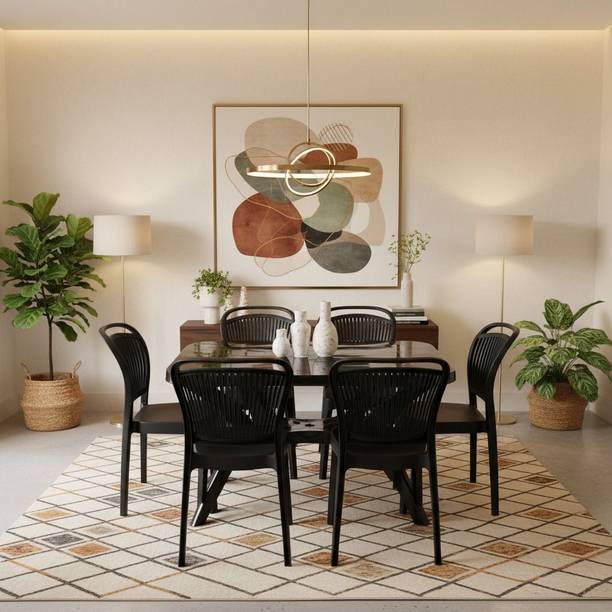 TrendyLivings Strong and Durable 6 Seater Dining Table Set for Home Garden Cafeteria Plastic 6 Seater Dining Set