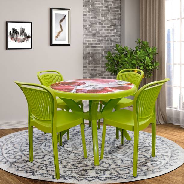 TrendyLivings 4 Seater Dining Set for Home Garden Cafeteria Plastic 4 Seater Dining Set