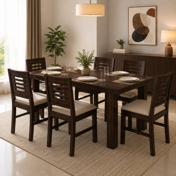 SWANGIA ARTS Sheesham Wood 6 Seater Dinning Table| Dining Table with 6 Cushioned Chairs | Solid Wood 6 Seater Dining Set