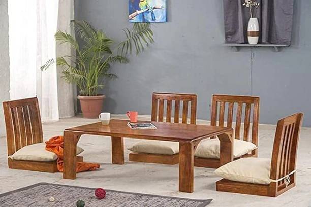 GOYALINTERIOR Solid Wood Japanese Low Height Dining Set/4-Seater Dining set for Home Solid Wood 4 Seater Dining Set