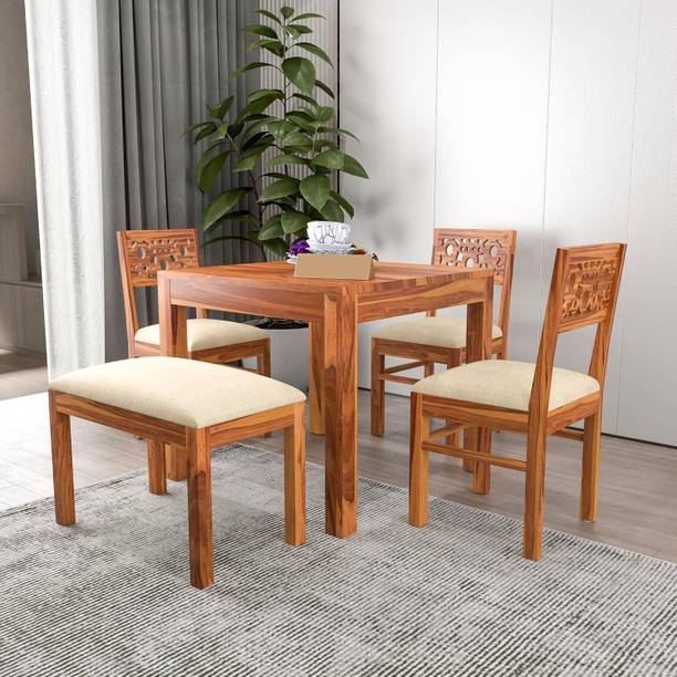 Flipkart Perfect Homes Solid Wood Four Seater Dining Set With Three Chairs & One Bench For Dining Room| Solid Wood 4 Seater Dining Set