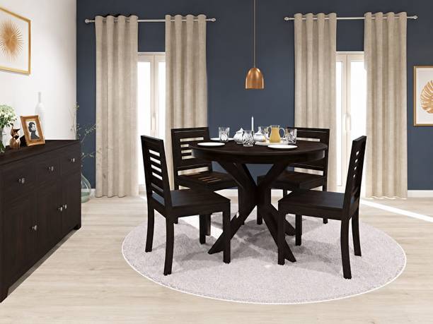 Rozwood Arts Wooden Round Dining Set Solid Wood 4 Seater Dining Set