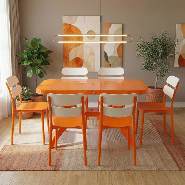 TrendyLivings 6 Seater Dining Table Set for Home Garden Cafeteria Restaurant Plastic 6 Seater Dining Set