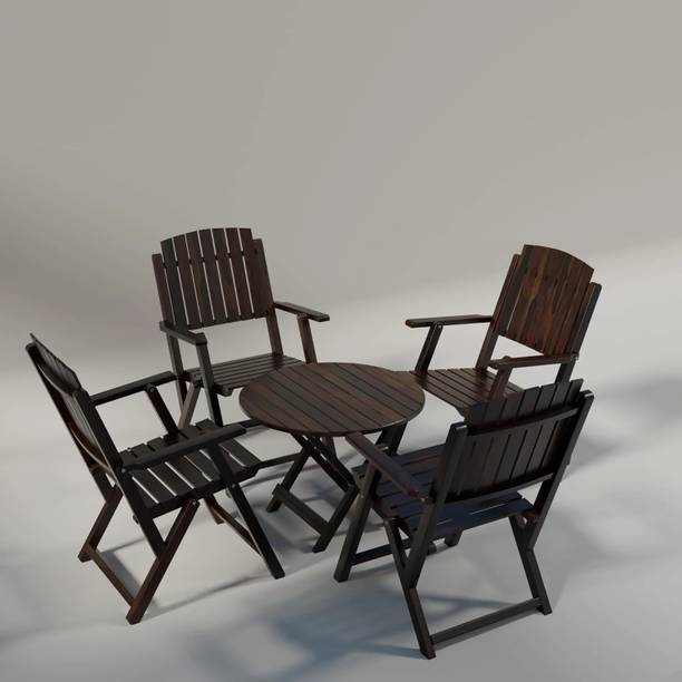FLIPWOOD Wooden Patio Dining Set 4 Seater Foldable Chairs and Table for Outdoor Solid Wood 4 Seater Dining Set