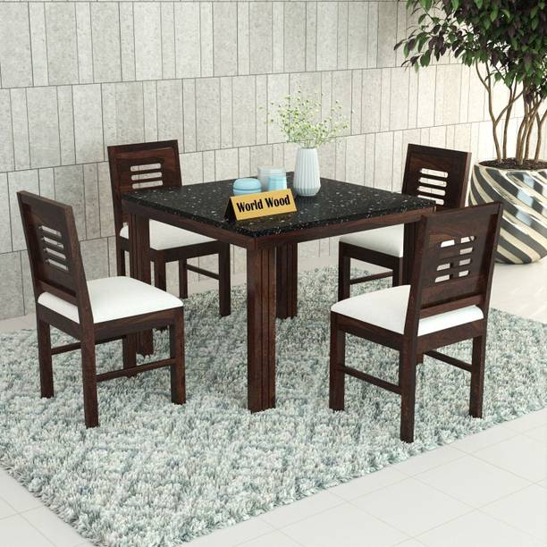 mp enterprises Sheesham Wood Marble Finish Table Top Dining set For Home/Hotel Solid Wood 4 Seater Dining Set