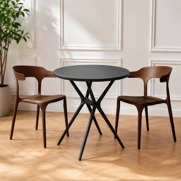 Diya Bingo Round and Platina Dining Table Set for Home Garden Cafeteria Restaurant Plastic 2 Seater Dining Set