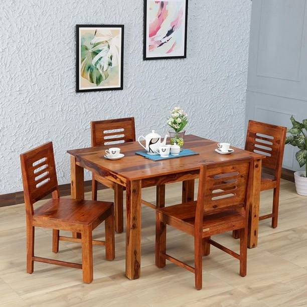 Divine Arts Solid Wood 4 Seater Dining Table With 4 Chairs Dining Room Furniture/Hotel Solid Wood 4 Seater Dining Set