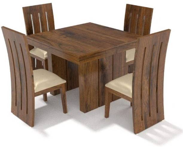 Taskwood Furniture Premium Quality Sheesham Solid Wood Four Seater Dining Table Set With Four Chair For Dining Room | Finish - Teak Finish | Cushion - Cream Solid Wood 4 Seater Dining Set