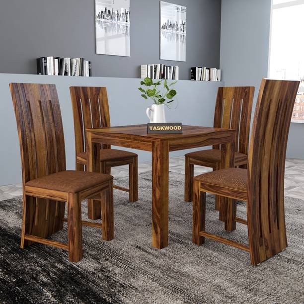 Taskwood Furniture Solid Sheesham Wood Four Seater Dining Set For Dining Room, Restaurant Solid Wood 4 Seater Dining Set