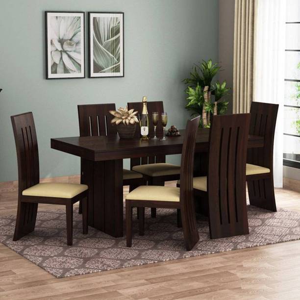 INTEROS Premium Quality Sheesham Wood Six 6 Seater Dining Table | Finish-Rich Walnut| Solid Wood 6 Seater Dining Set