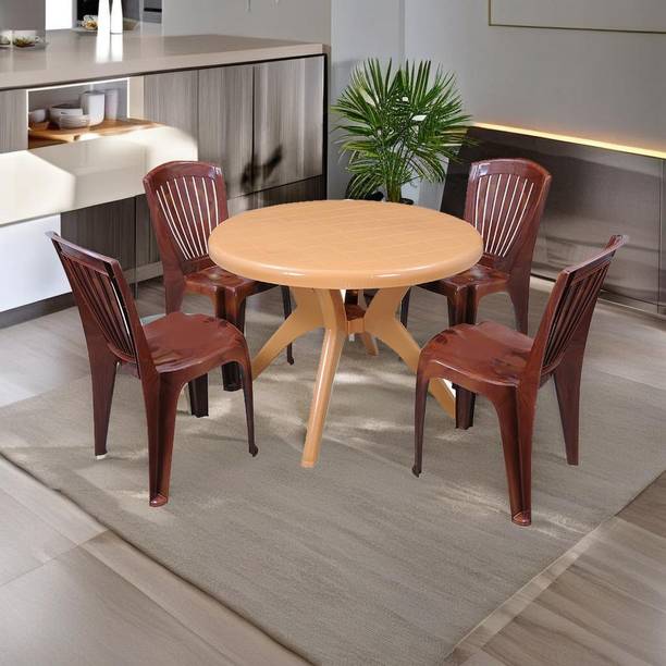 swagath furniture 4 Seater Dining Set for Home Garden Cafeteria Plastic 4 Seater Dining Set