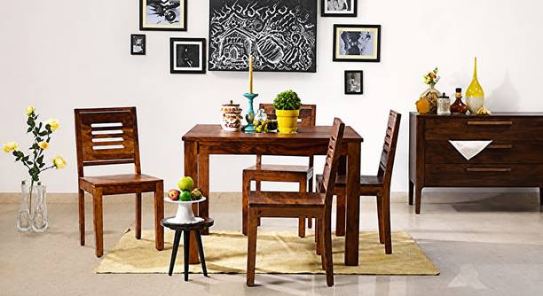 ROZWOODART ROZWOODARTS Classic Dining Series Solid Wood 4 Seater Dining Set
