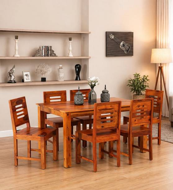 Ganpati Arts Sheesham Wood Murphy 6 Seater Dining Table Set with 6 Chair Furniture Solid Wood 6 Seater Dining Set