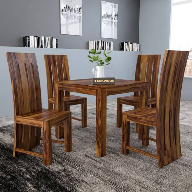 Taskwood Furniture Solid Sheesham Wood Four Seater Dining Set For Dining Room, Restaurant Solid Wood 4 Seater Dining Set