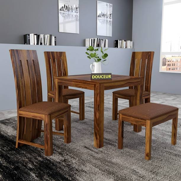 Douceur Furnitures Solid Sheesham Wood Four Seater Dining Set For Dining Room , Restaurant , Hotel. Solid Wood 4 Seater Dining Set