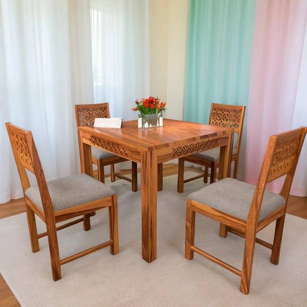 DITHA Furniture Solid Sheesham Wood Four Seater Dining Table Set For Dining Room. Solid Wood 4 Seater Dining Set