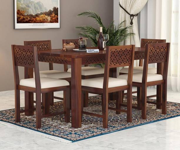 Flipkart Perfect Homes Sheesham Wood Six Seater CNC Designed Dining Set For Dining Room/ Restaurant || Solid Wood 6 Seater Dining Set