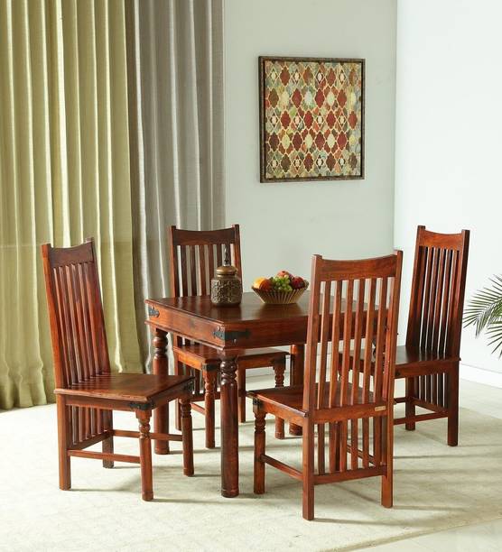Worldwood Solid Sheesham Wood 4 Seater Dining Set in Honey Oak Finish Solid Wood 4 Seater Dining Set