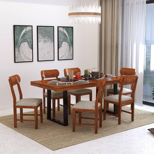 Ganpati Arts Solid Sheesham Wood 6 Seater Dining Set for Home/DiningHall/Hotel Solid Wood 6 Seater Dining Set