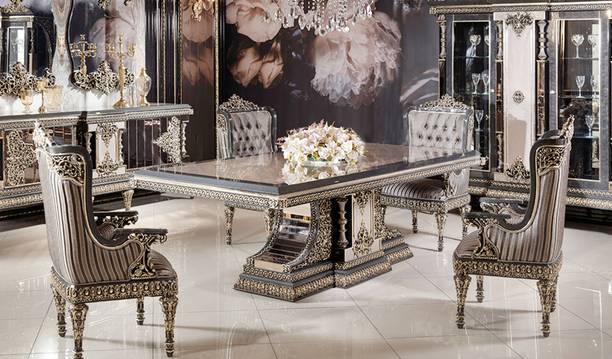 alishaank VENUS TURKISH STYLE TEAK WOOD 6 SEATER DINING SET FOR LIVING ROOM | DINING ROOM Solid Wood 6 Seater Dining Set