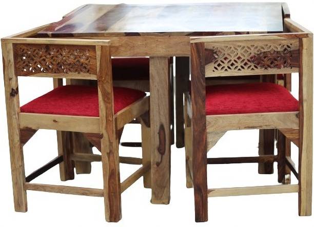 mk furniture Beautiful 4 Seater Dining Set In solid Sheesham Wood For Living Room Solid Wood 4 Seater Dining Set