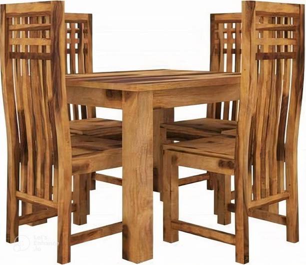 TRUE FURNITURE Sheesham Wood Solid Wood 4 Seater Dining Set (Finish Color - Walnut) Solid Wood 4 Seater Dining Set