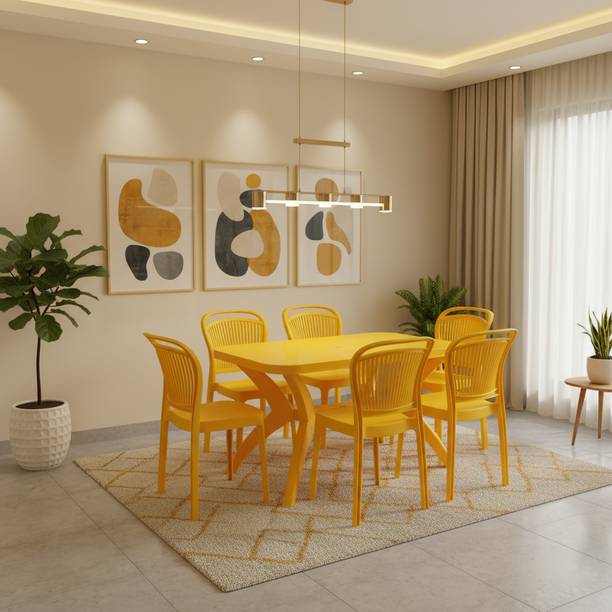 TrendyLivings Strong and Durable 6 Seater Dining Table Set for Home Garden Cafeteria Plastic 6 Seater Dining Set