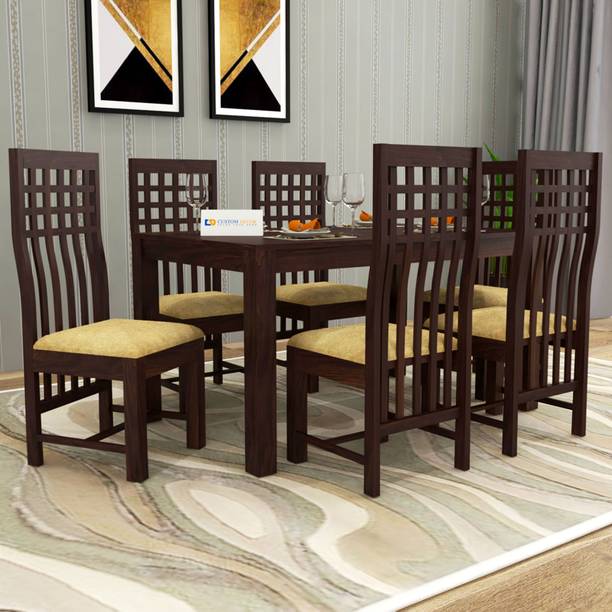 Custom Decor High Back Premium Dining Room Furniture Wooden Dining Table with 6 Chairs Solid Wood 6 Seater Dining Set Solid Wood 6 Seater Dining Set