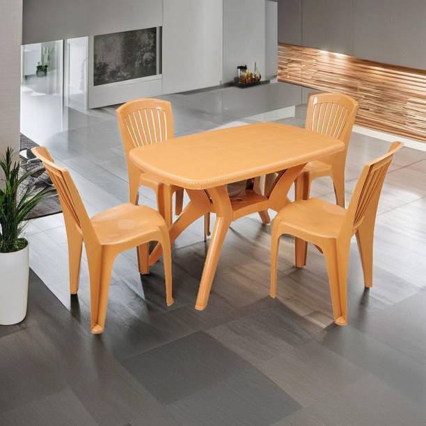 swagath furniture 4 Seater Dining Table Set for Home Garden Cafeteria Plastic 4 Seater Dining Set
