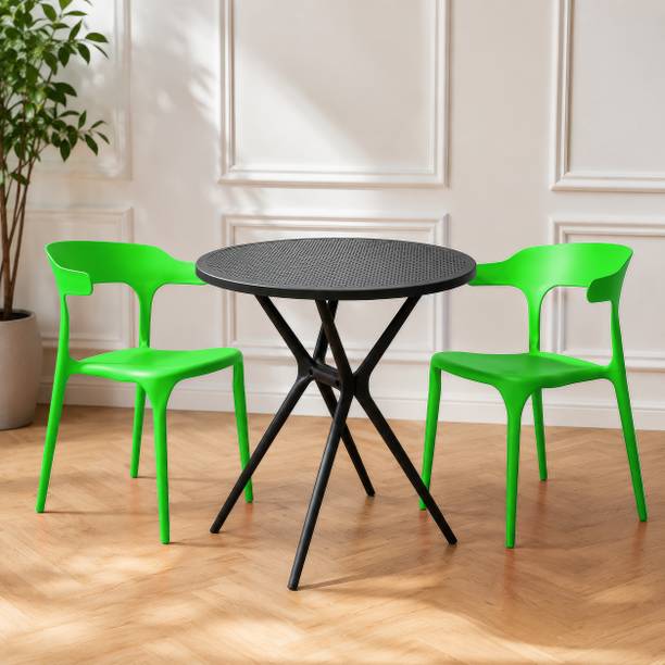 Diya Bingo Round and Platina Dining Table Set for Home Garden Cafeteria Restaurant Plastic 2 Seater Dining Set