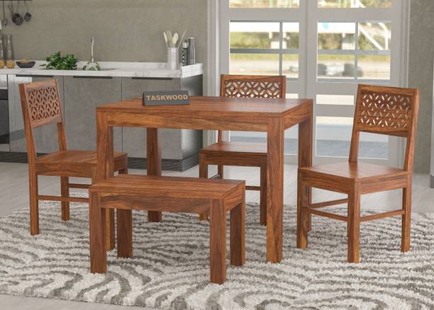 Taskwood Furniture Solid Sheesham Wood Four Seater Dining Set For Dining Room / Restaurant. Solid Wood 4 Seater Dining Set