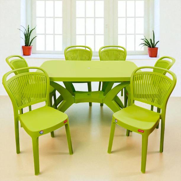 TrendyLivings Strong and Durable 6 Seater Dining Table Set for Home Garden Cafeteria Plastic 6 Seater Dining Set