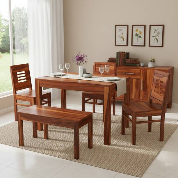 DITHA Furniture Solid Sheesham Wood Four Seater Dining Table Set For Dining Room. Solid Wood 4 Seater Dining Set
