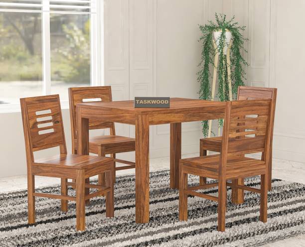Taskwood Furniture Solid Sheesham Wood Four Seater Dining Set For Dining Room / Restaurant. Solid Wood 4 Seater Dining Set