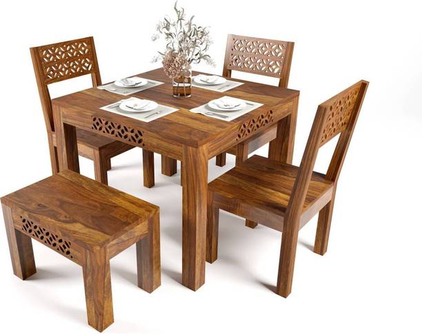 Flipkart Perfect Homes Sheesham Wood Four Seater Dining Set With CNC Design For Dining Room/Restaurant| Solid Wood 4 Seater Dining Set