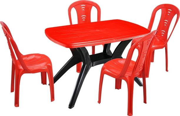 swagath furniture 4 Seater Dining Table Set for Home Garden Cafeteria Plastic 4 Seater Dining Set